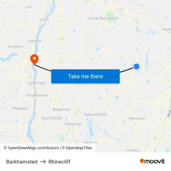 Barkhamsted to Rhinecliff map