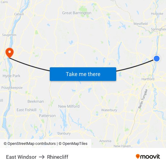 East Windsor to Rhinecliff map