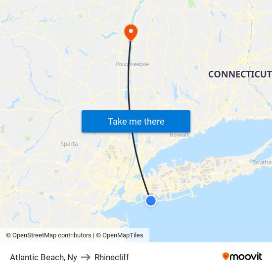 Atlantic Beach, Ny to Rhinecliff map