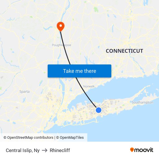 Central Islip, Ny to Rhinecliff map