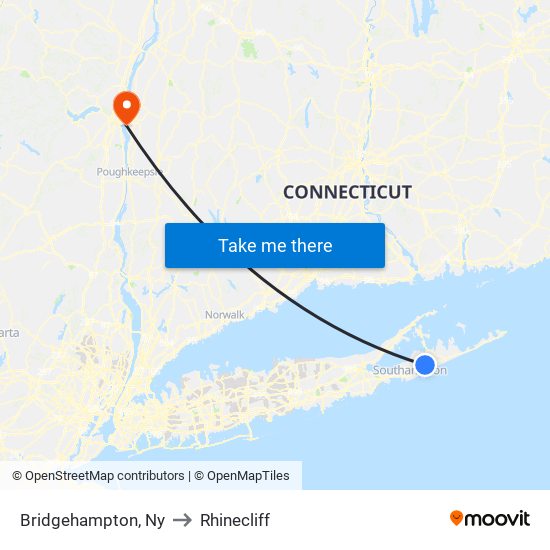 Bridgehampton, Ny to Rhinecliff map