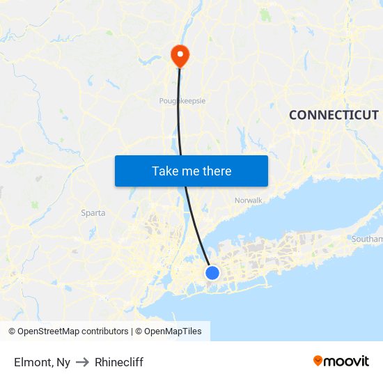 Elmont, Ny to Rhinecliff map