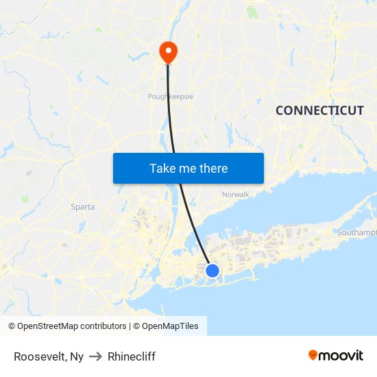 Roosevelt, Ny to Rhinecliff map