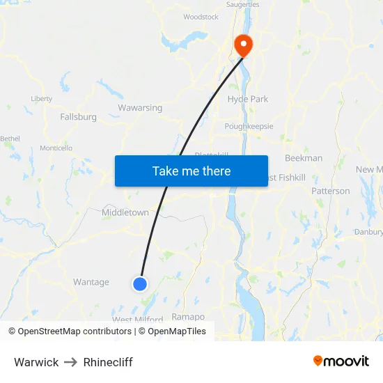 Warwick to Rhinecliff map