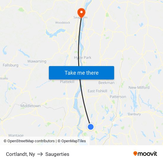 Cortlandt, Ny to Saugerties map