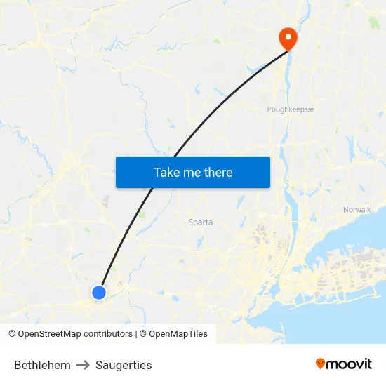 Bethlehem to Saugerties map