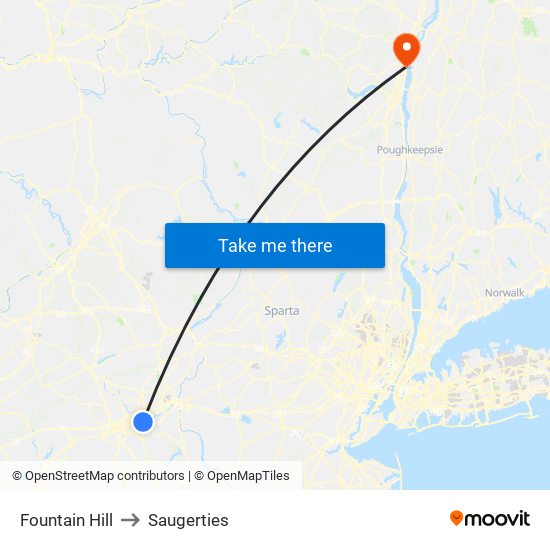 Fountain Hill to Saugerties map