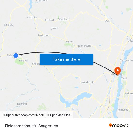 Fleischmanns to Saugerties map