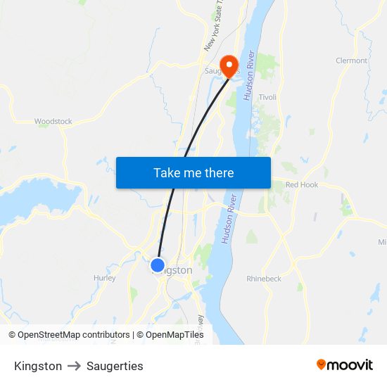 Kingston to Saugerties map