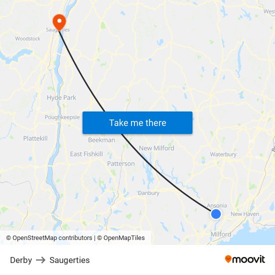 Derby to Saugerties map