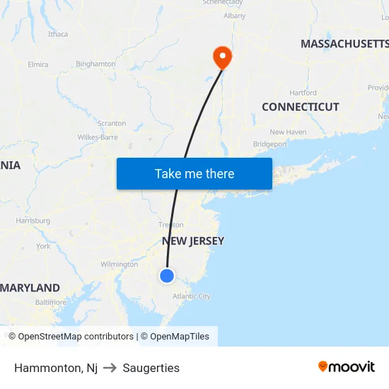 Hammonton to Saugerties map