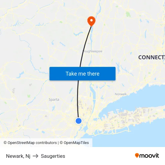 Newark to Saugerties map