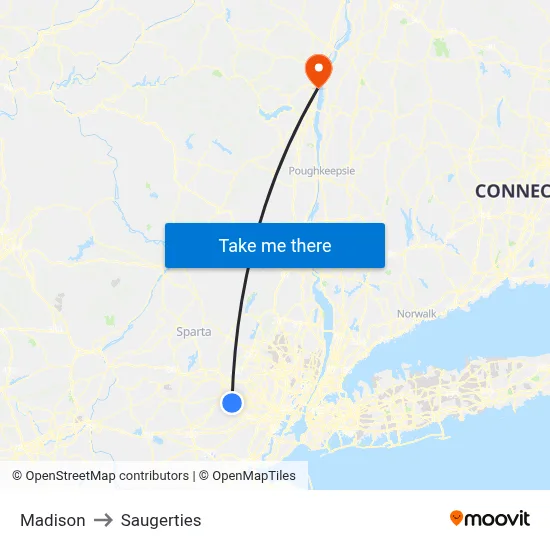 Madison to Saugerties map