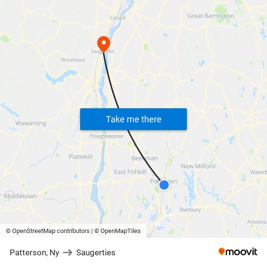 Patterson, Ny to Saugerties map