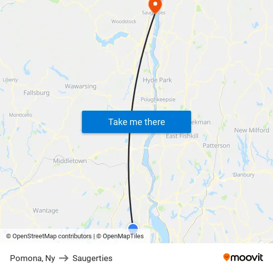 Pomona to Saugerties map