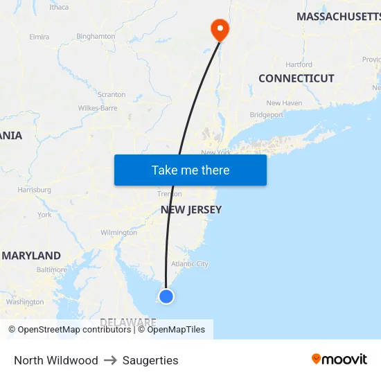 North Wildwood to Saugerties map