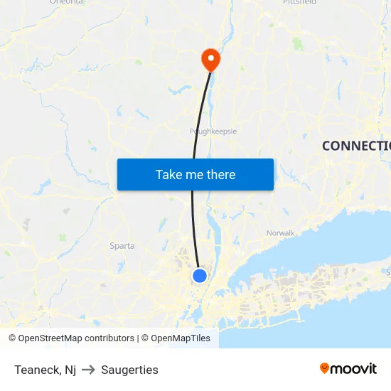 Teaneck to Saugerties map