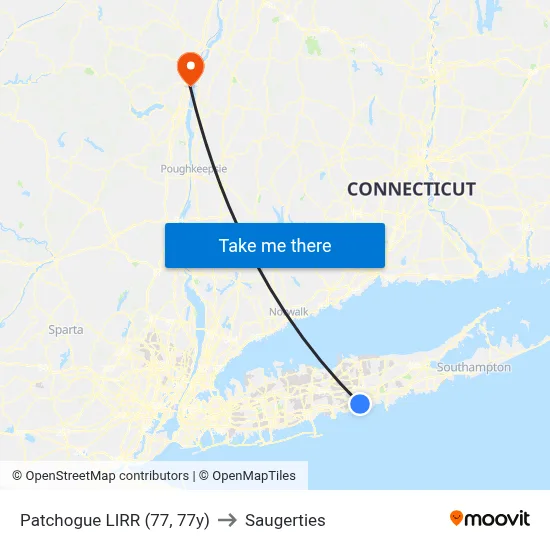 Patchogue LIRR (77, 77y) to Saugerties map