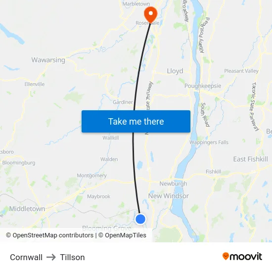 Cornwall to Tillson map