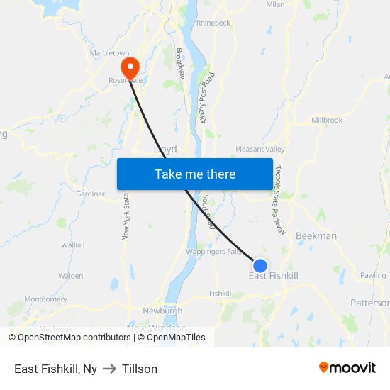 East Fishkill, Ny to Tillson map