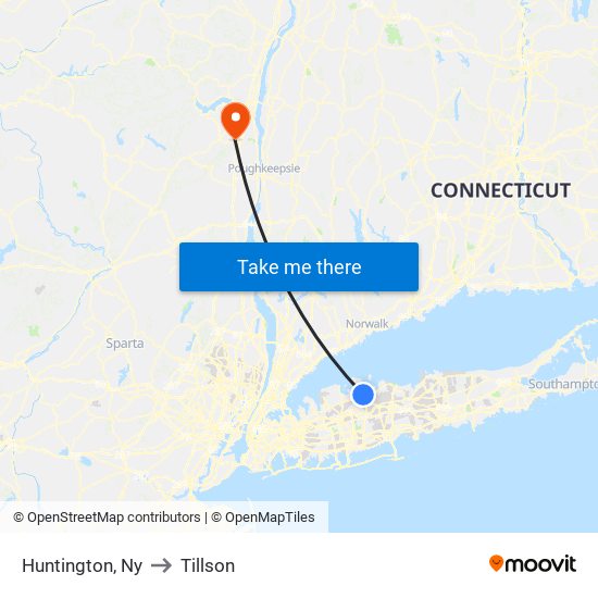 Huntington, Ny to Tillson map