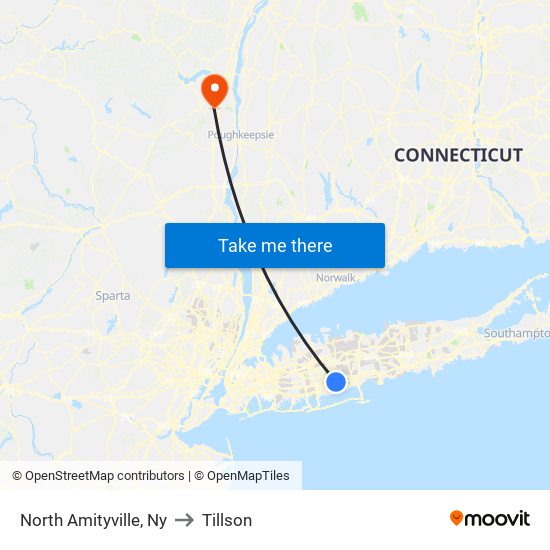 North Amityville, Ny to Tillson map