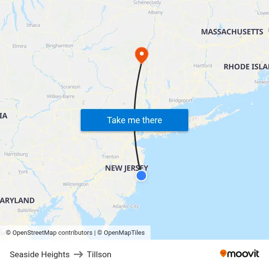 Seaside Heights to Tillson map