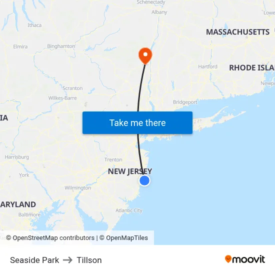 Seaside Park to Tillson map