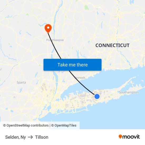 Selden, Ny to Tillson map