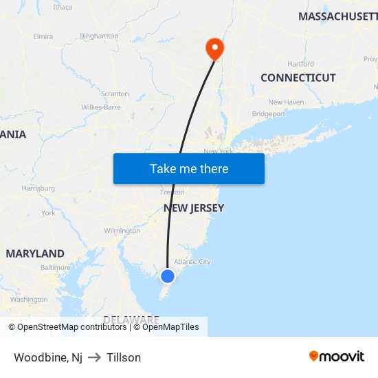 Woodbine, Nj to Tillson map