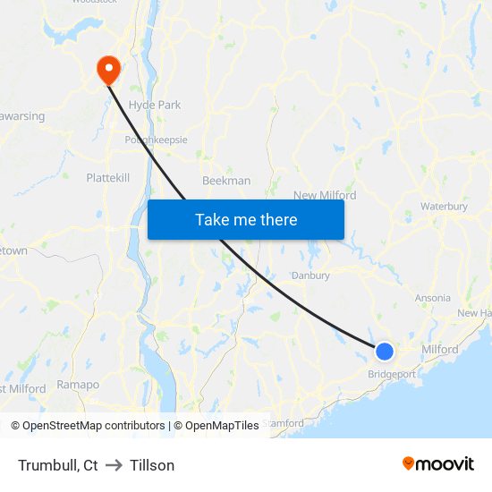Trumbull, Ct to Tillson map