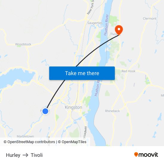 Hurley to Tivoli map