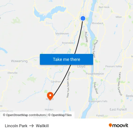 Lincoln Park to Wallkill map