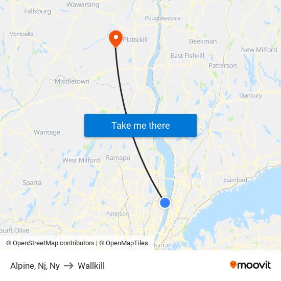 Alpine, Nj, Ny to Wallkill map