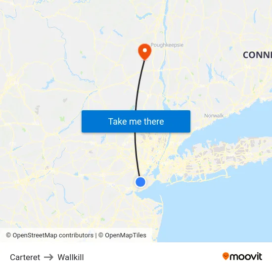 Carteret to Wallkill map
