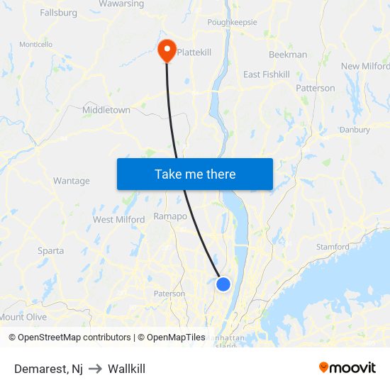 Demarest, Nj to Wallkill map