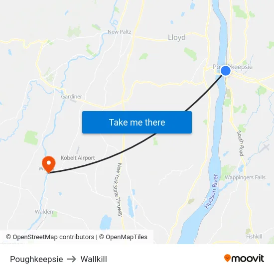 Poughkeepsie to Wallkill map