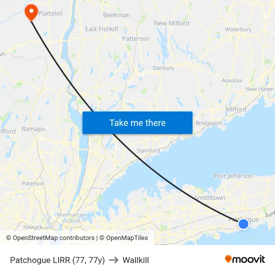Patchogue LIRR (77, 77y) to Wallkill map