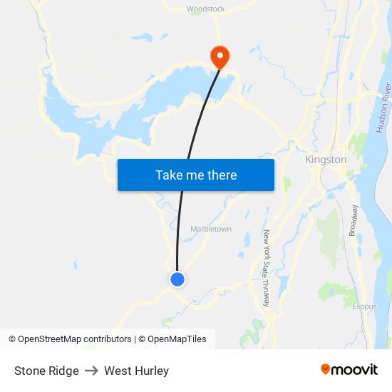 Stone Ridge to West Hurley map