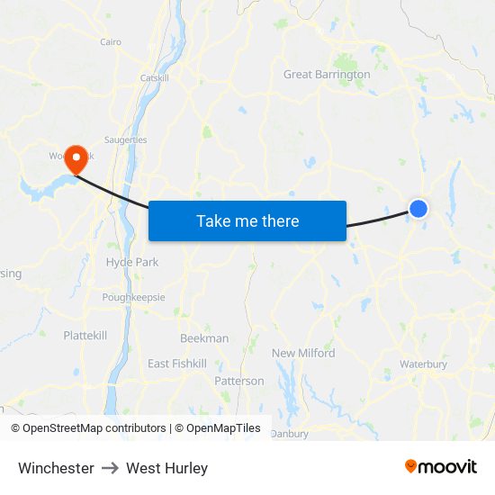 Winchester to West Hurley map
