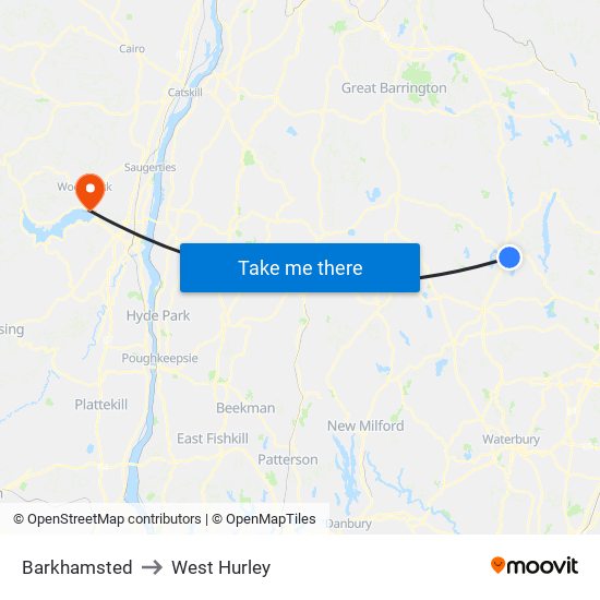 Barkhamsted to West Hurley map