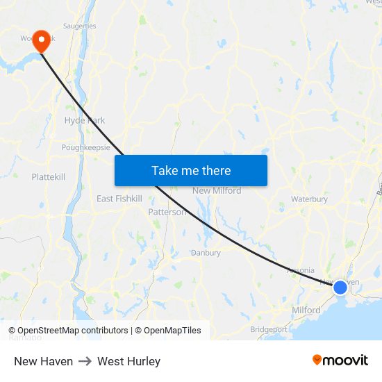 New Haven to West Hurley map