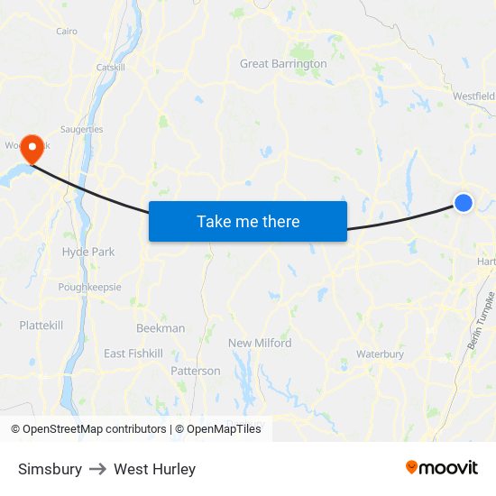 Simsbury to West Hurley map