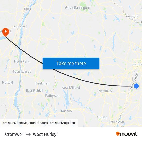 Cromwell to West Hurley map