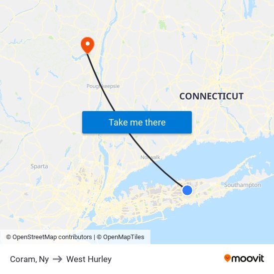 Coram, Ny to West Hurley map