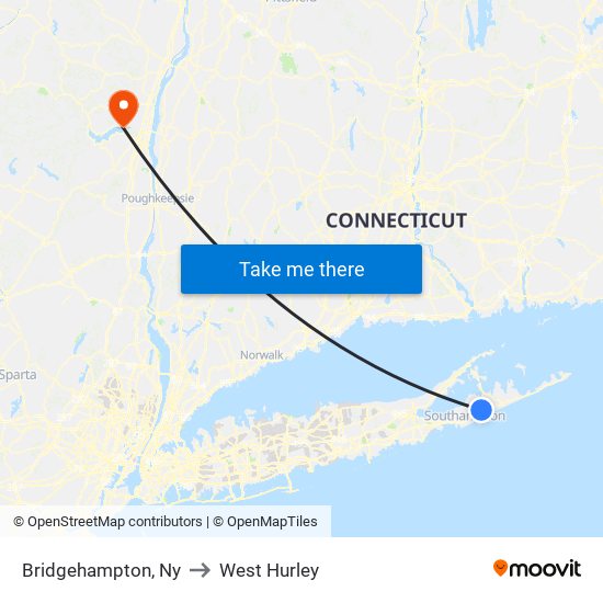 Bridgehampton, Ny to West Hurley map