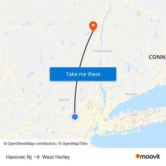 Hanover, Nj to West Hurley map