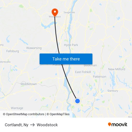 Cortlandt, Ny to Woodstock map