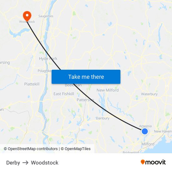 Derby to Woodstock map