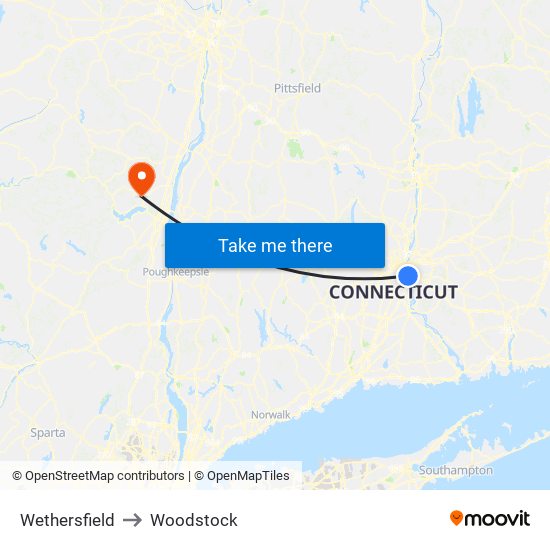 Wethersfield to Woodstock map